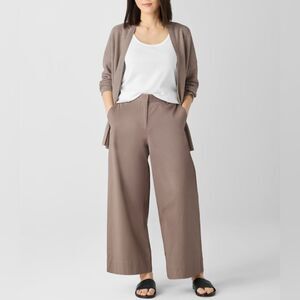 Eileen Fisher Stretch Cotton Twill Wide Leg Trouser Pant Cocoa
